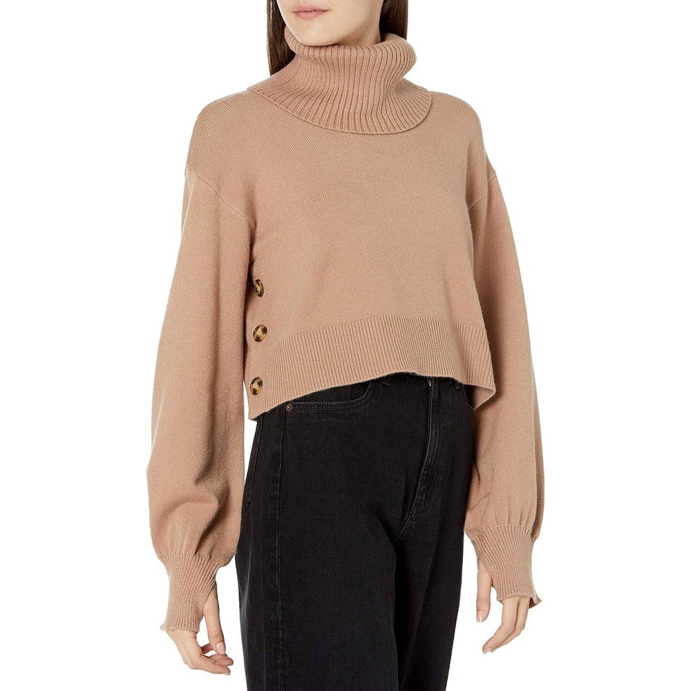 Lucy's Whim's Turtleneck Cropped Sweater S Button Detail Camel Praline
